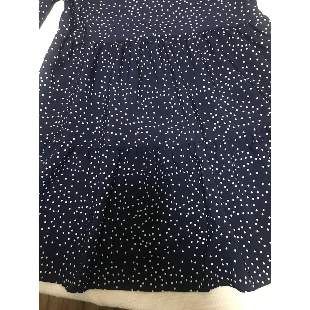Navy Blue Polka Dot Tiered V Neck Long Sleeve‎ Mini Dress Women's Size M